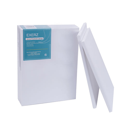 Exerz 30x40cm Pre-Stretched Canvas 5pk, 1.7cm A3 Framed Artist Canvas Blank, 280GSM 100% Cotton/Triple Primed/Acid Free/Medium Grain - Acrylic & Oil