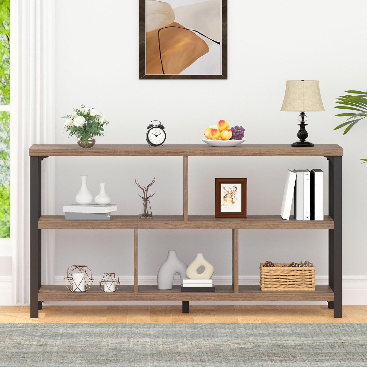 IBF 5 Cube Storage Organizer Bookshelf Low Bookcase 120cm Rustic Oak