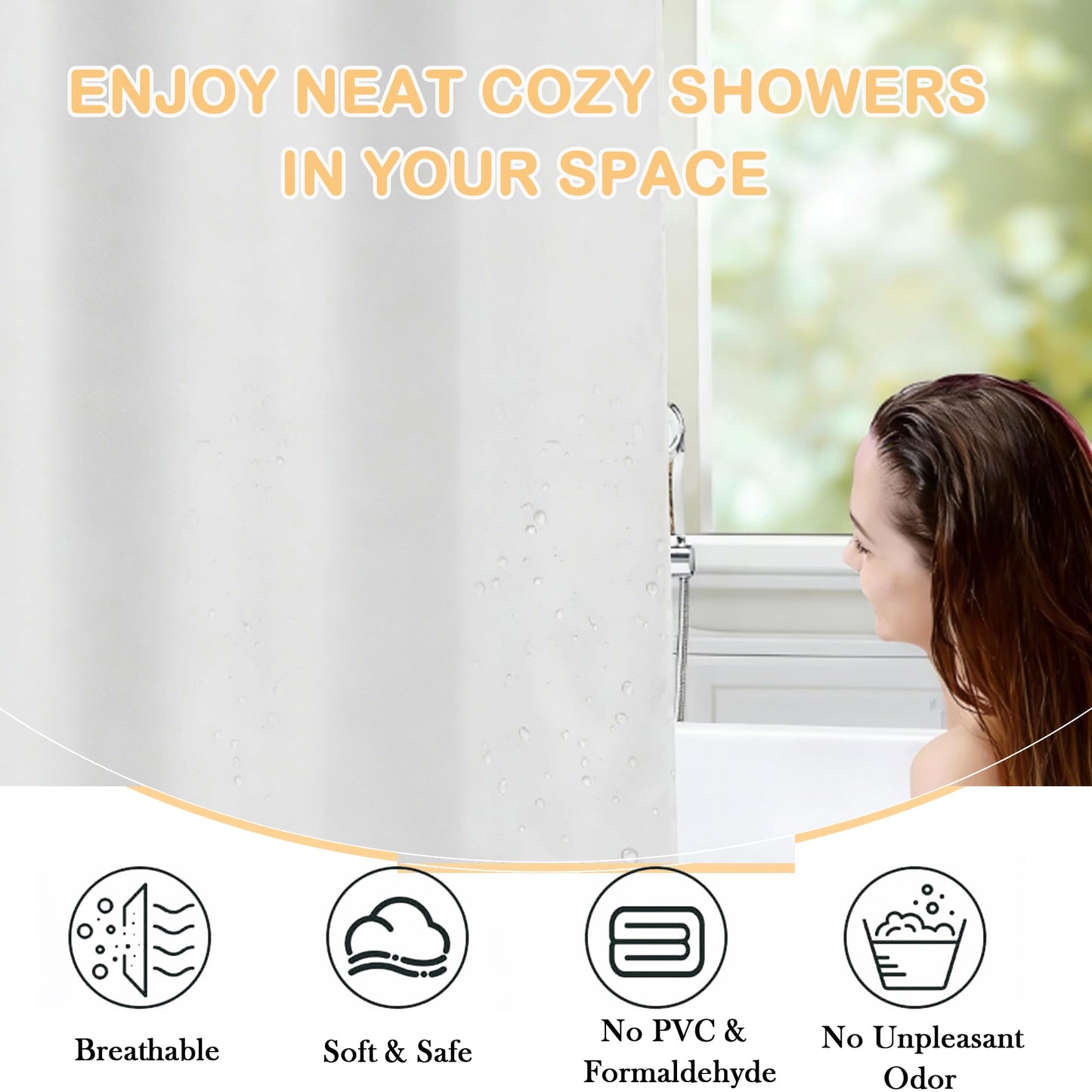 AmzDaKai Shower Curtain PEVA, Waterproof Anti-Mould Bath Curtain with Weight Tape & 12 Hooks, 180x180 cm (71x71 Inch) for Bathroom (White)