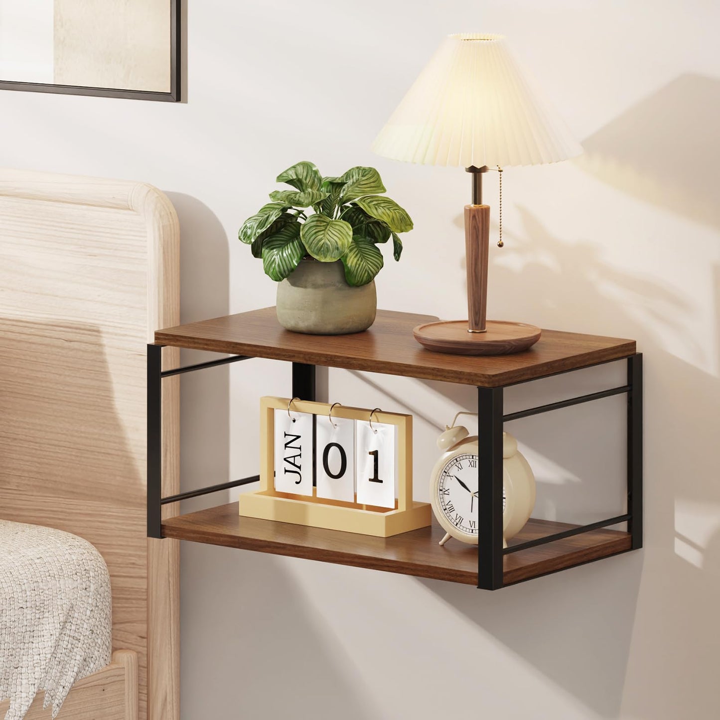 THYGIFTREE Floating Nightstand, Wall Mounted Bedside Table Nightstand, Walnut Floating Bedside Table Wall Shelf for Bedroom, Living Room, Bathroom,