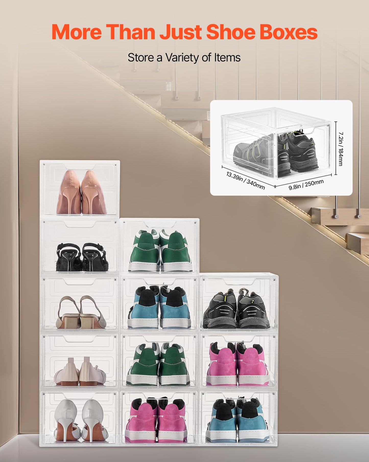 VEVOR Shoe Storage Boxes, 12 Pack Clear Stackable Shoe Boxes Storage Organizers with Magnetic Door, Fit up to US Size 13