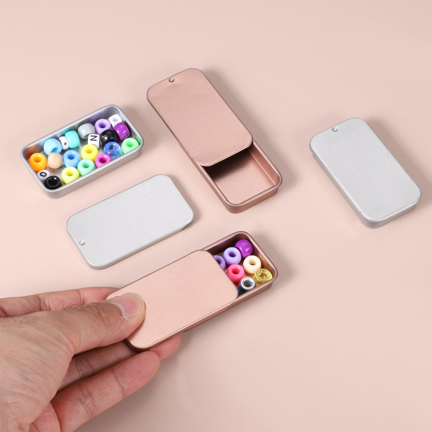 sourcing map 10Pcs Slide Top Tin Containers, Mini Metal Empty Tins Box with Sliding Lids, 2.4"x1.3"x0.4" Rectangular Storage Organizers for Lip Balm