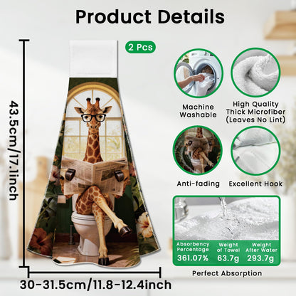 CUTHOLLOW 2 Pcs Funny Toilet Giraffe Hanging Kitchen Towels with Loop