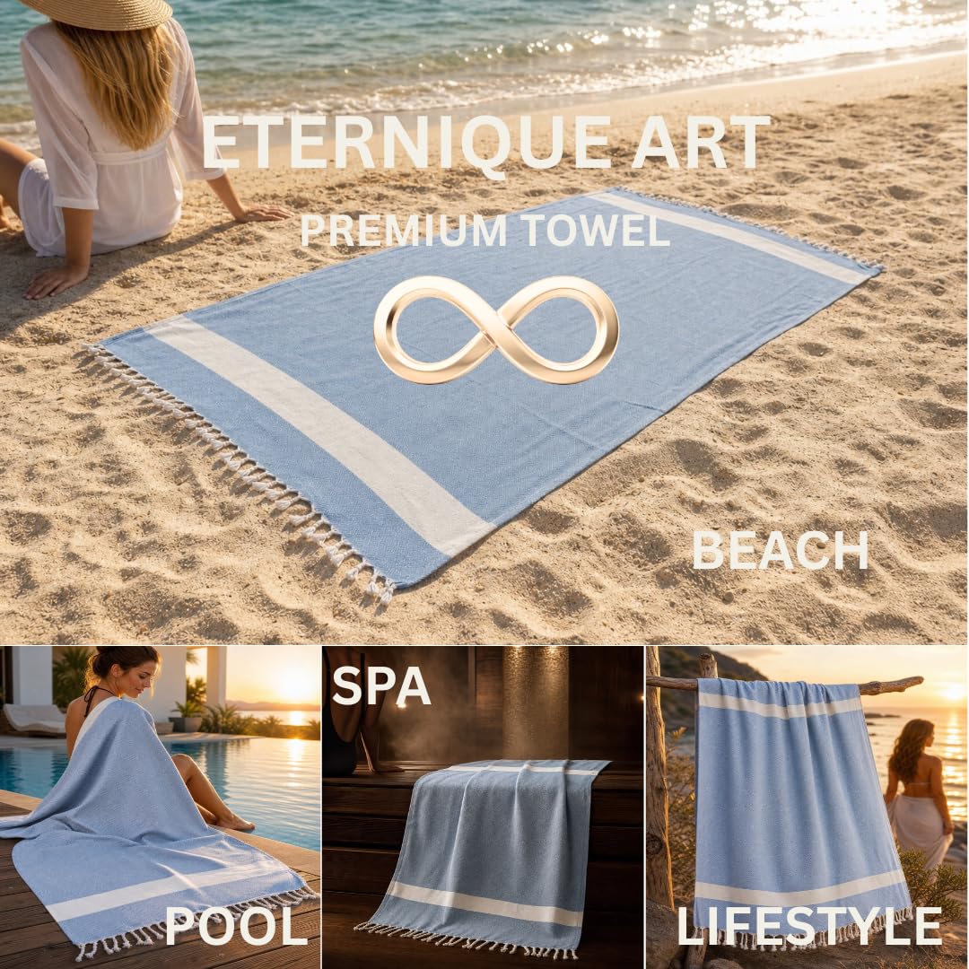 Eternique Art Turkish Beach Towel – Lightweight, Quick-Dry Hammam Towel for Beach, Pool, Travel, Gym, Fitness – 100% Cotton Peshtemal
