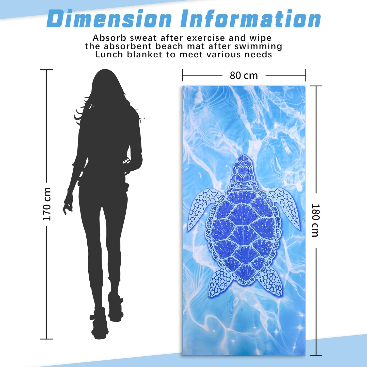 TMEOG Microfibre Beach Towels 180x80cm Extra Large Sand Free Beach Towel for Adults Compact Thin Travel Towel Women Men Lightweight Swim Pool Yoga