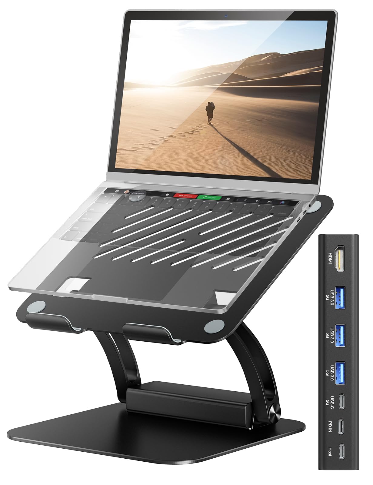 tounee Laptop Stand with Detachable USB-C Hub, 100W PD Charging, 4K@60Hz HDMI, 3 USB Ports