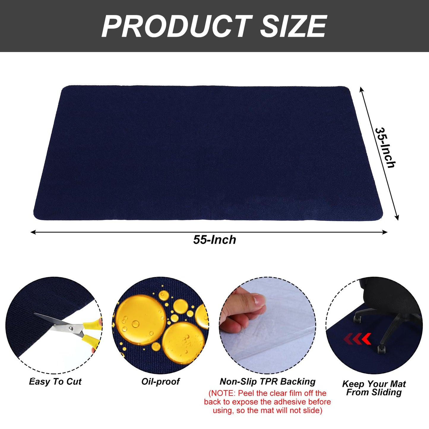 PATIKIL 90 x 140cm/(55" x 35") Office Chair Mat, Multi-Purpose Desk Carpet Floor Mats for Rolling Chairs for Hardwood Floors (Blue)
