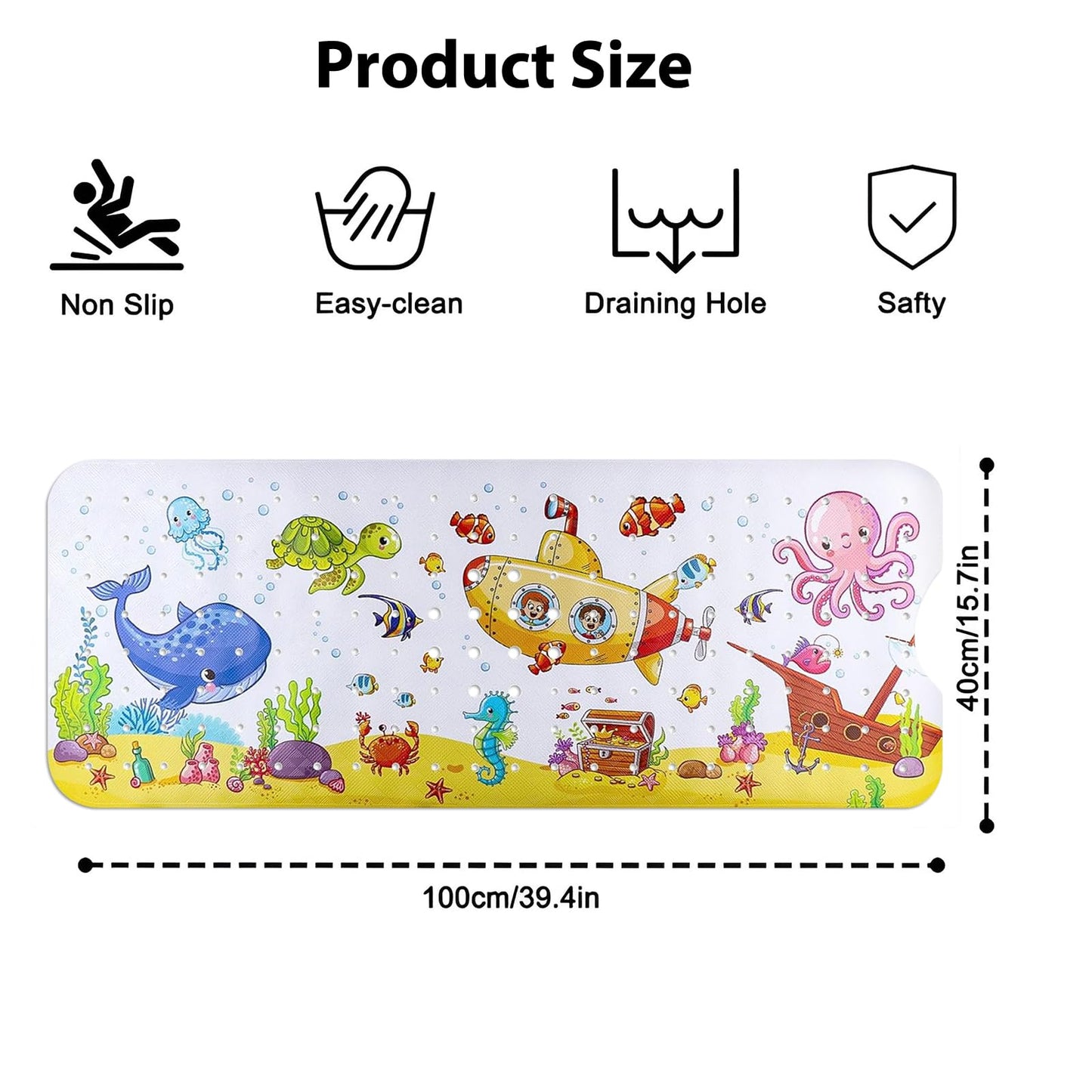 HESUSLA Bath mat non slip anti mould 100x40 cm highly absorbent quick drying bathroom pad with drainage holesAnti slip bathtub pad anti slip bath mat