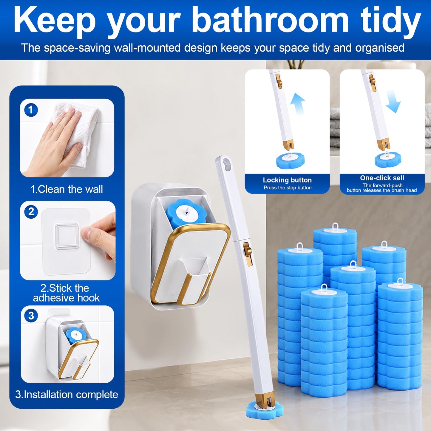 Disposable Toilet Brush, Toilet Wand Kit with 80 Refills and Storage Box