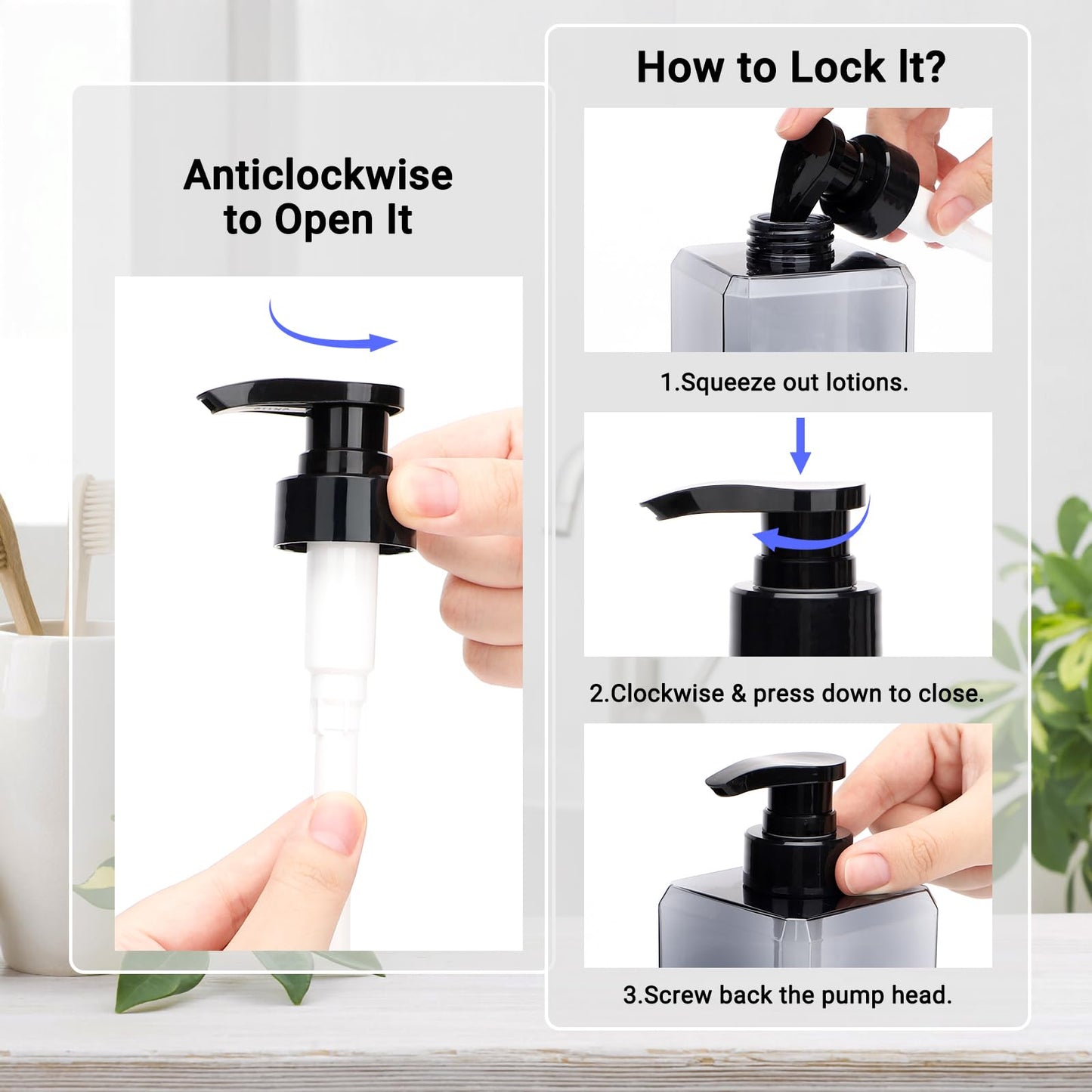 Segus Hand Wash Dispenser, 3 Pieces 800ml Grey Soap Dispenser, Refillable Shampoo Bottles with Pump, Bathroom Bottles with Labels, for Hotel, School