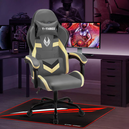 T-THREE.Ergonomic high-back gaming, computer, office, study, swivel, and racing-style chair with adjustable lumbar and headrest support, 150kg weight