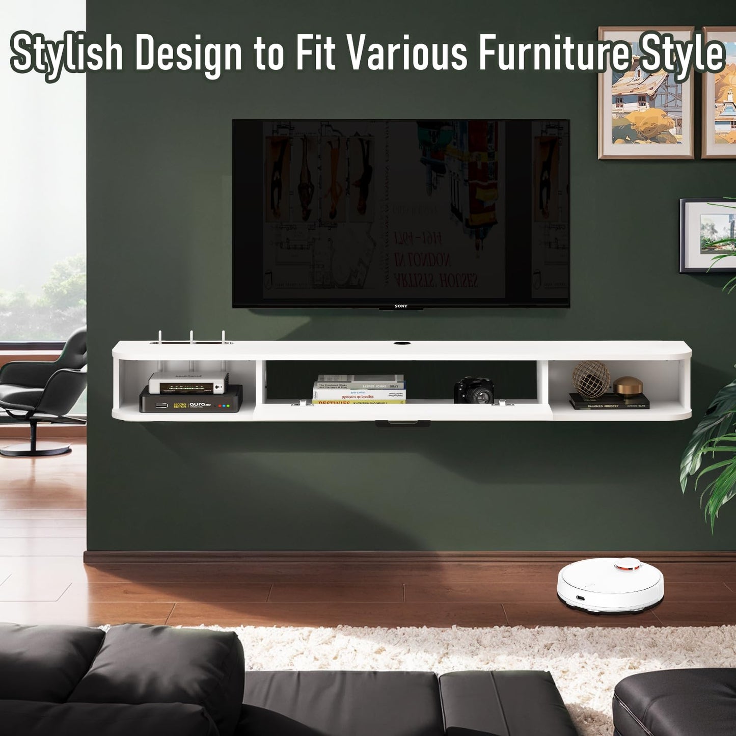 Pmnianhua Floating TV Unit, Wall Mounted TV Cabinet, Floating Shelves with Drawer