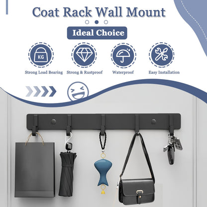 Arimsoa 2 Packs Coat Rack Wall Mounted Black Coat Hanger with 5 Hooks Heavy Duty Wall Coat Hooks Load Capacity 33 Lbs Hanger Rust-Free Clothes Hook