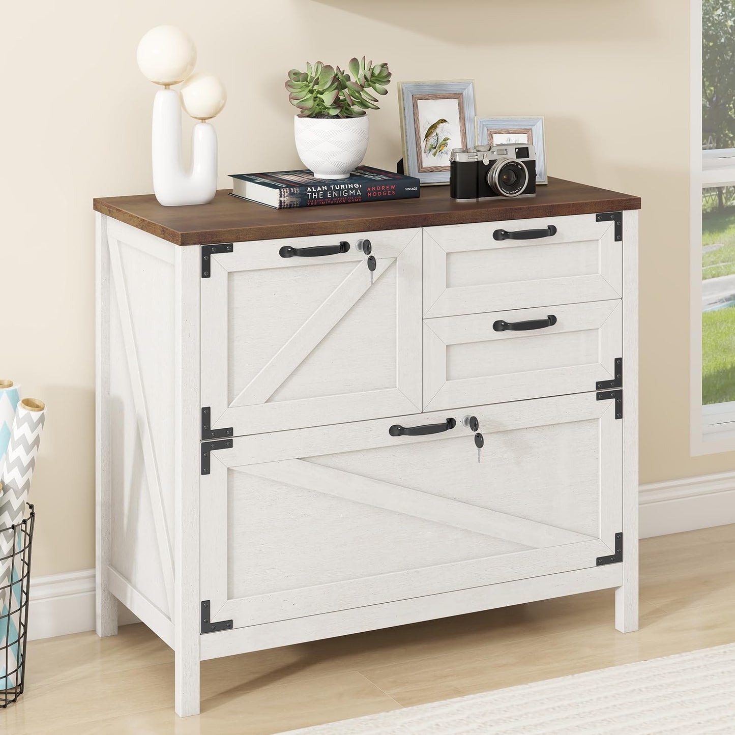 BonVache Wood Lateral File Cabinet with 4 Drawer for Hanging Files Letter/A4/Legal Size, Large Farmhouse Filing Cabinets with Lock for Home Office