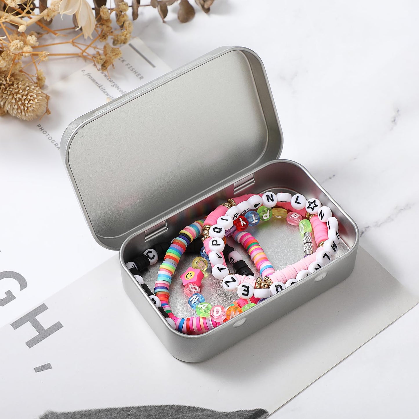 Ouligay Small Metal Tins with Lids - Rectangular Empty Hinged Tins for Candies, Key, Earring, Jewelry (Silver)