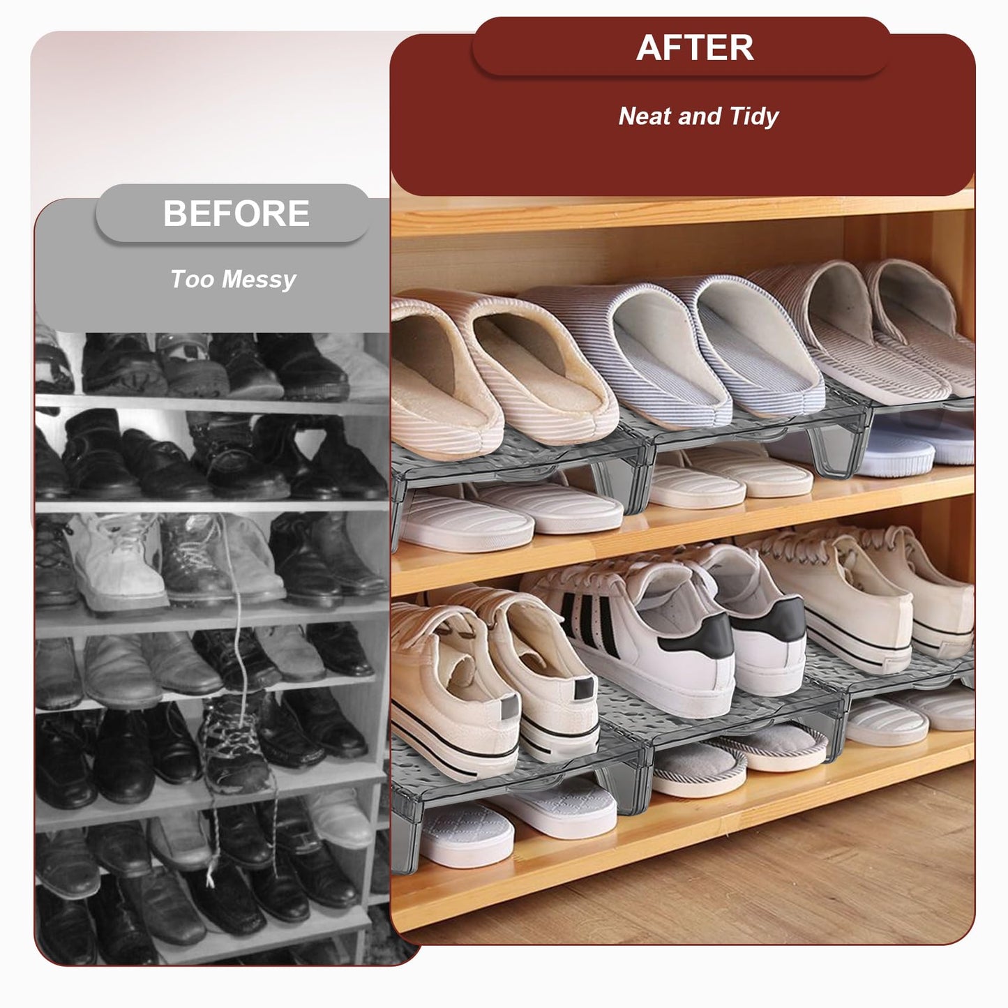 Yocdunm 6 Pcs Double Layer Shoe Rack Slots Organizer Stacker Space Saving Transparent Plastic Shoe Holder Stand Shoe Rack Wardrobe Storage For Cabinet