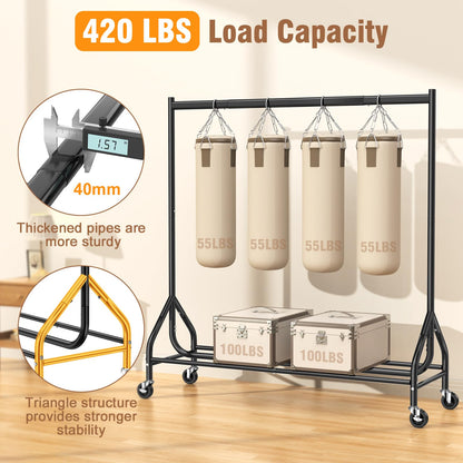 EAGMAK Heavy Duty Rolling Clothes Rail Load 180 KG Black, 150×48×160 cm