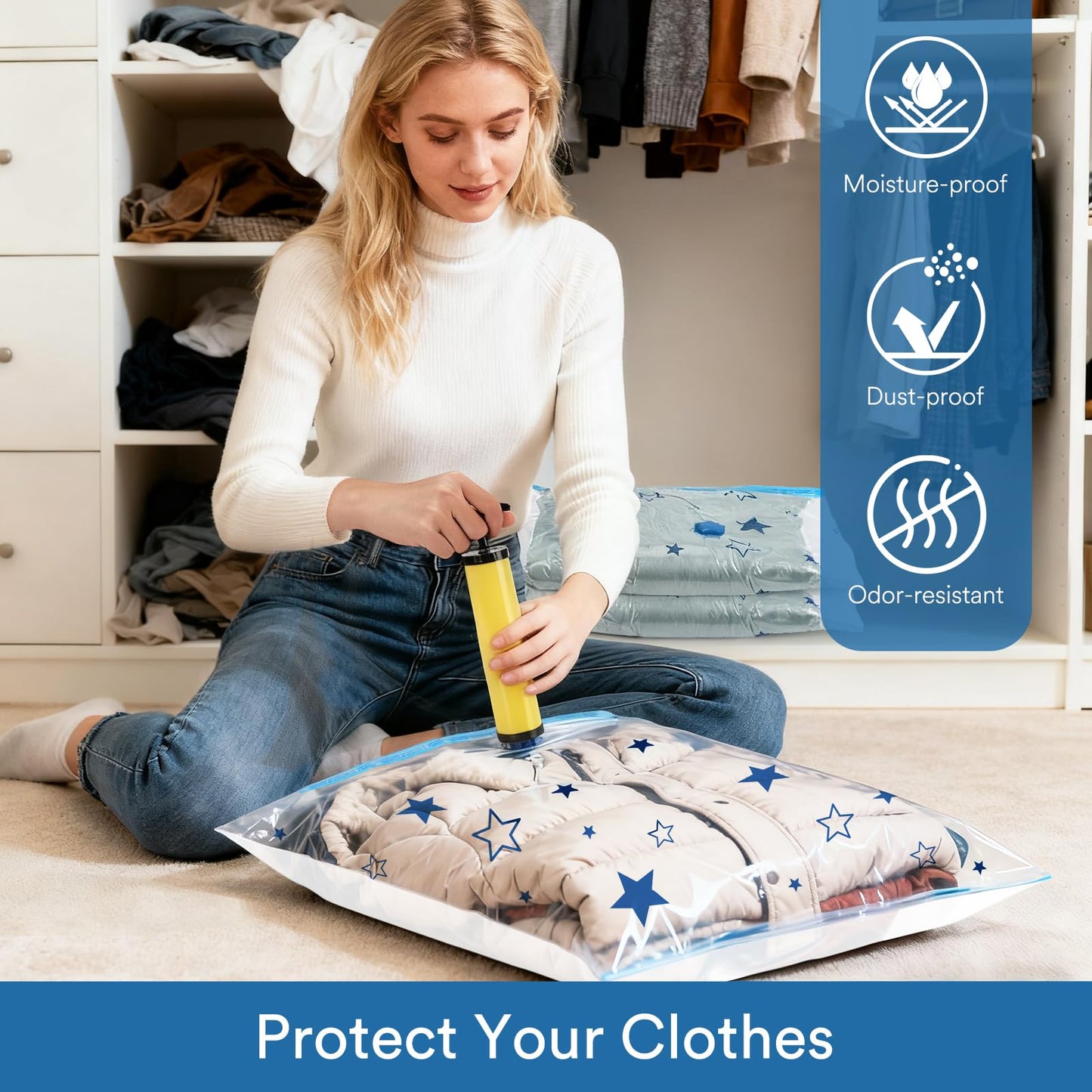 AIyvisun 6pcs Vacuum Storage Bags with Hand Pump, Vacuum Pack Bags for Clothes Multiple Sizes(2M+2L+2Jumbo)