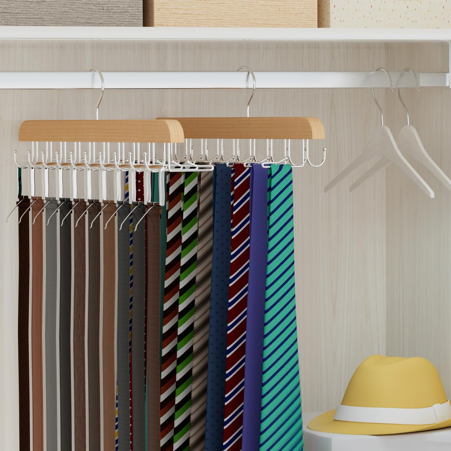 Tie Rack & Belt Hanger 2 in 1 Tie Hanger Space Saving 20 Hooks Hangers for Closet Max 30 Belts with 30 Ties Capacity