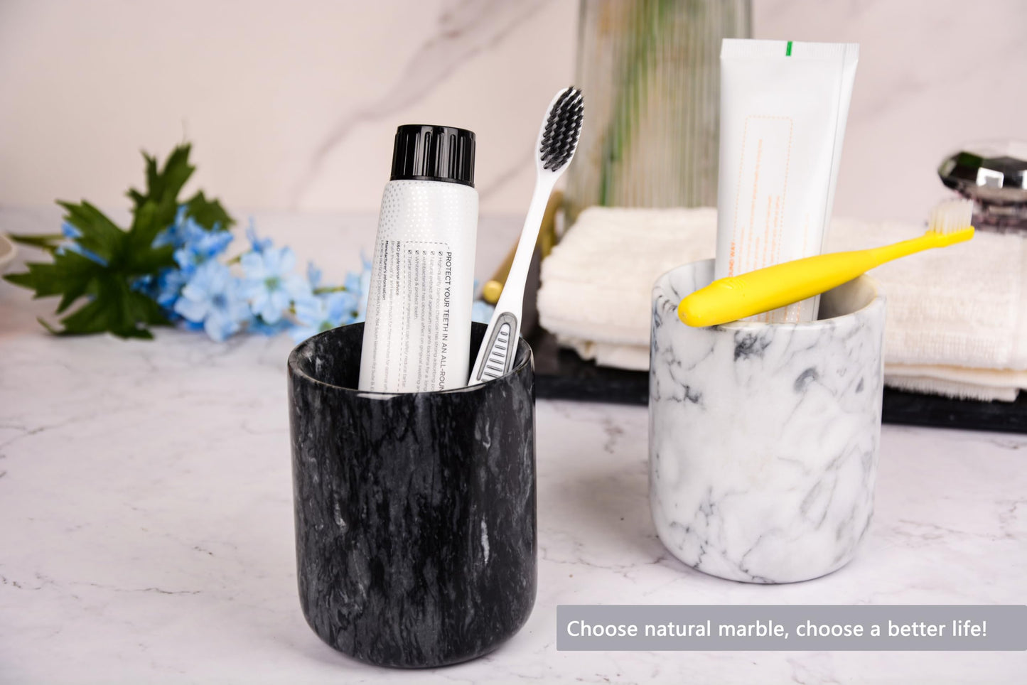 SIPARUI Marble Toothbrush Holder,Bathroom Toothbrush Cup Toothpaste Holder,Toothbrush Storage,Travel Camping Portable Reusable Storage Cups,Sturdy