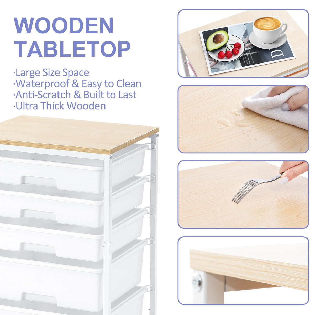 SYKIARIOL 5-Drawer Storage Trolley Rolling Cart, White