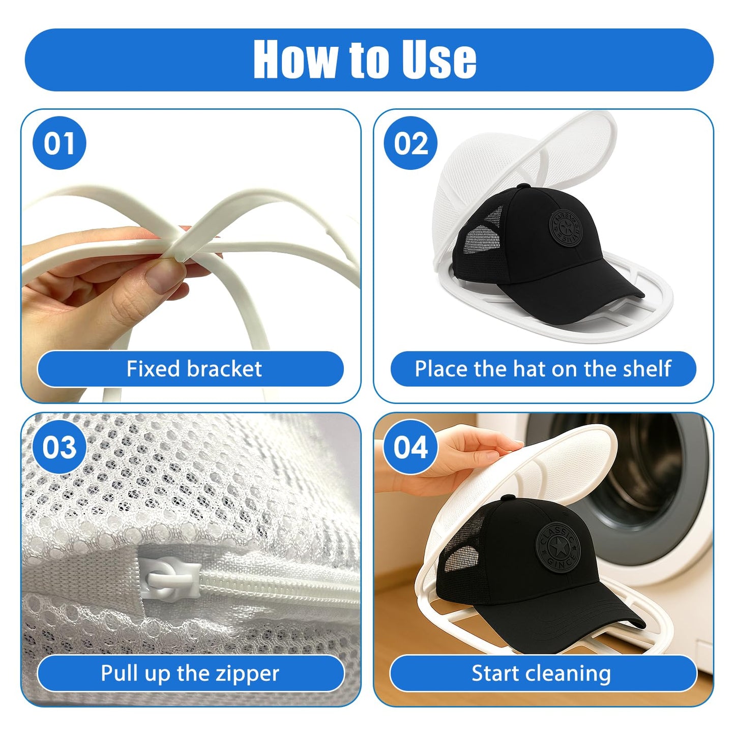Collapsible Baseball Cap Washer Cage Hat Cleaner Shaper for Machine White