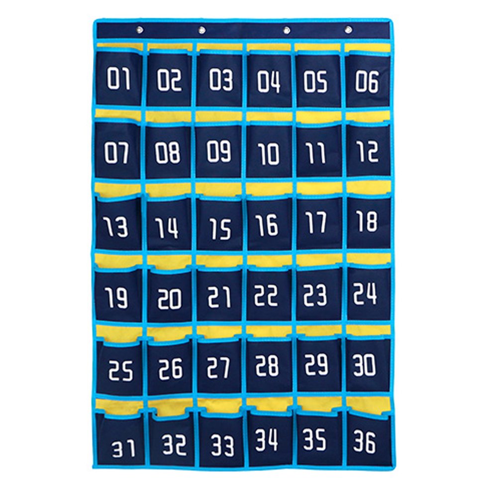 Loghotqqw Numbered Classroom Sundries Closet Pocket Chart for Cell Phones Holder Wall Door Hanging Organizer Blue (36 Pockets with Digital)