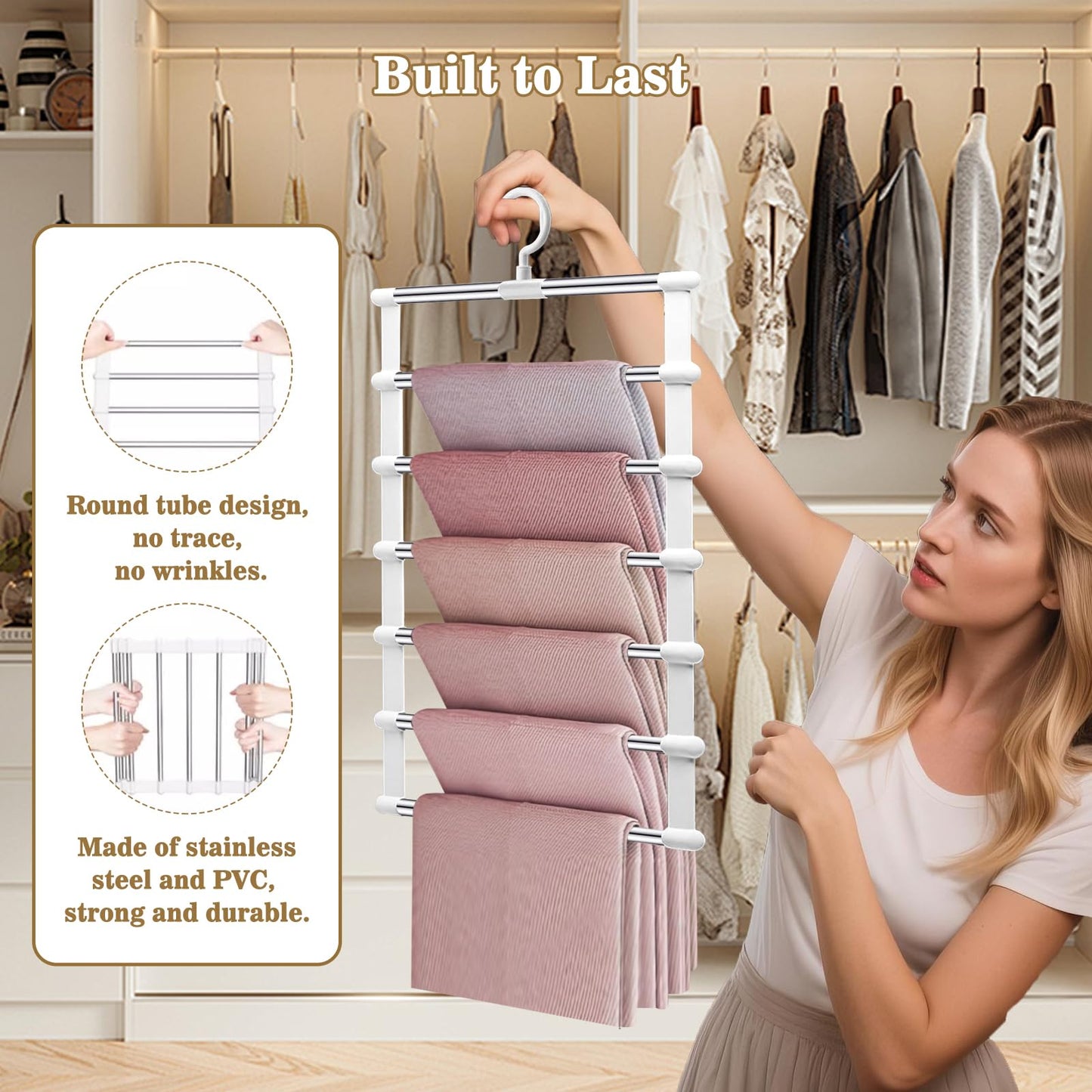 Yilnlg 2 Pack Trouser Hangers, 360°Rotatable Space Saving Metal Hanger
