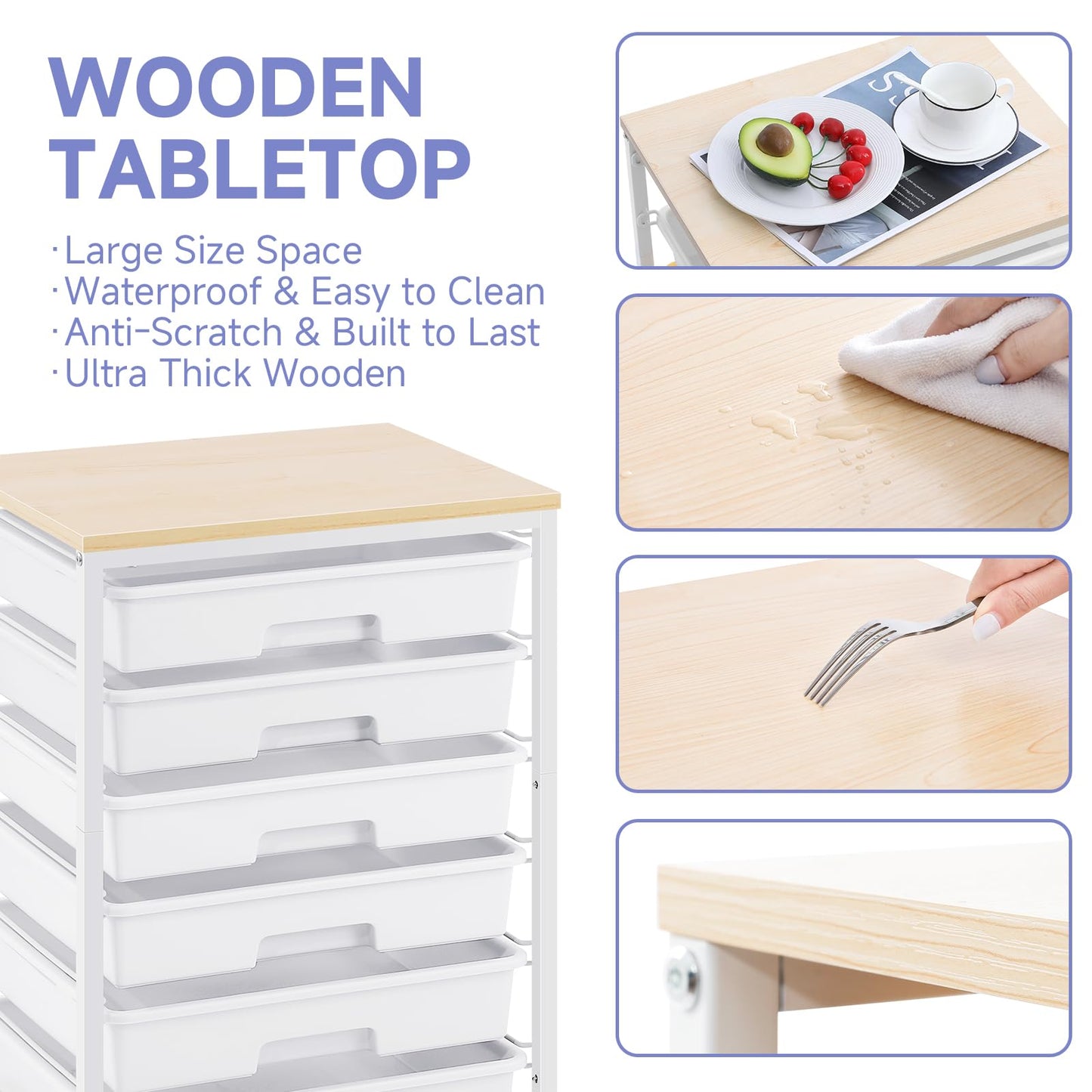 SYKIARIOL 6-Drawer Storage Trolley Rolling Cart, White