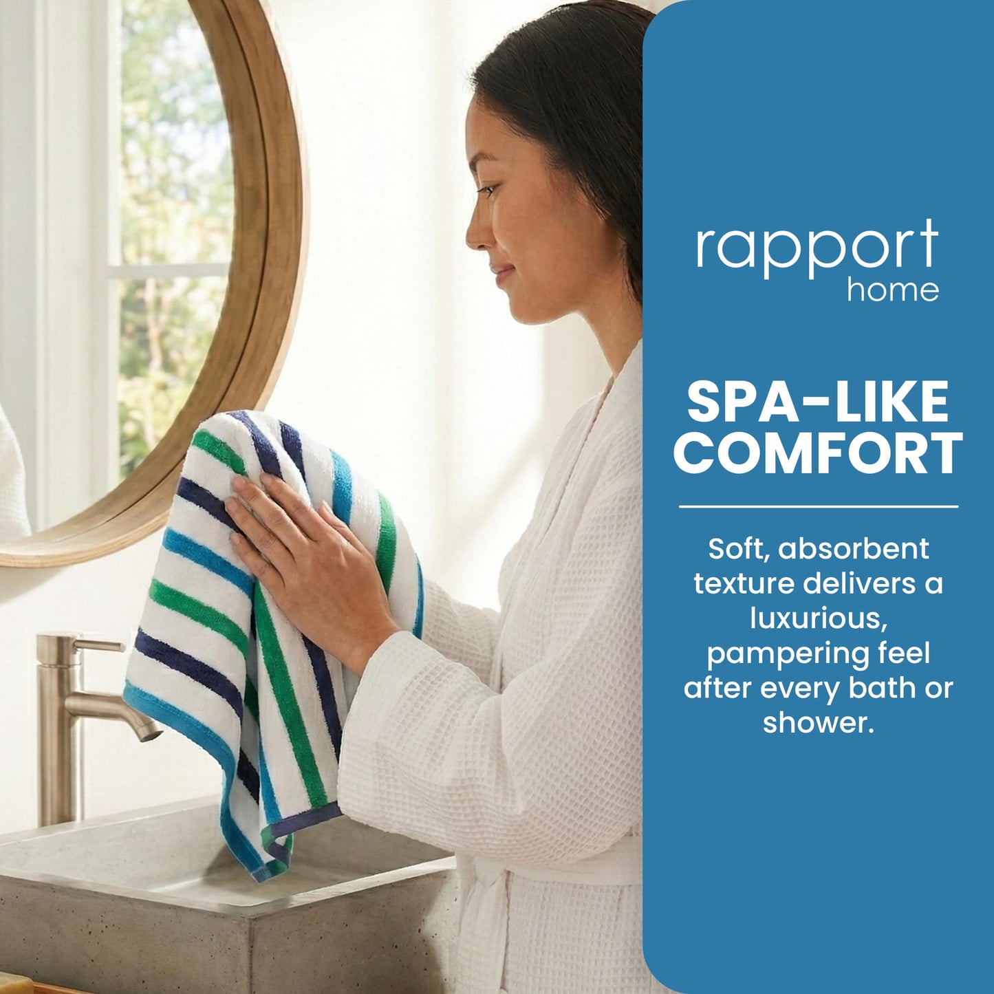 Rapport Home Amalfi Hand Towels 2 Pack | Blue | 50x85cm | Luxurious 500GSM 100% Cotton | Oeko-Tex Certified Absorbent & Soft Bathroom Towel Set