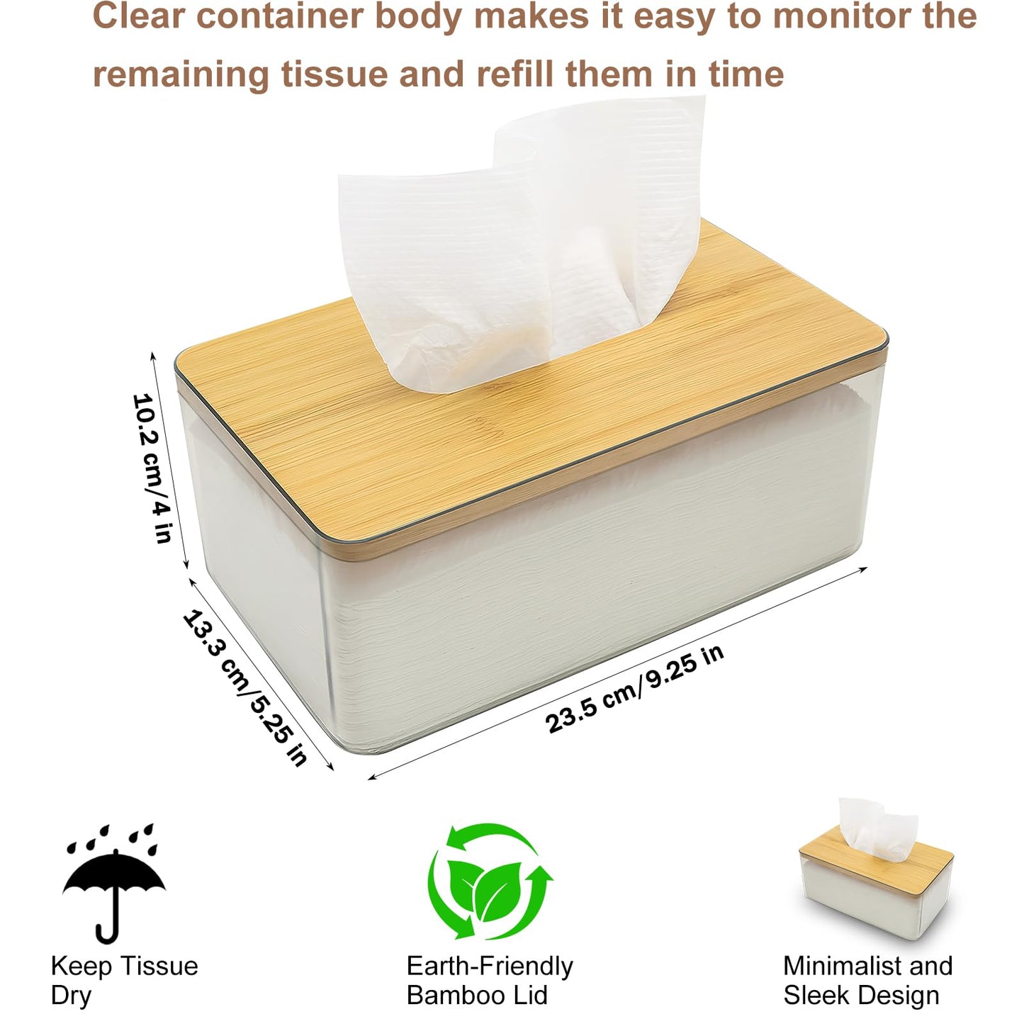 2 Pack Acrylic Tissue Box Holders, Clear Paper Holder with Wooden Cover