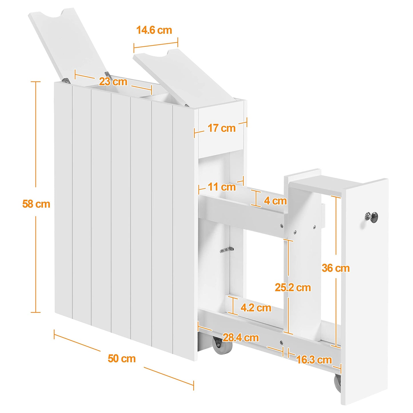 Yaheetech Slim Bathroom Cabinet on Wheels with Drawer & Slide Shelf, White