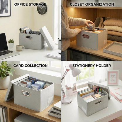 Prandom Storage Boxes with Lids Small,29x22x17cm,Beige1-Pack