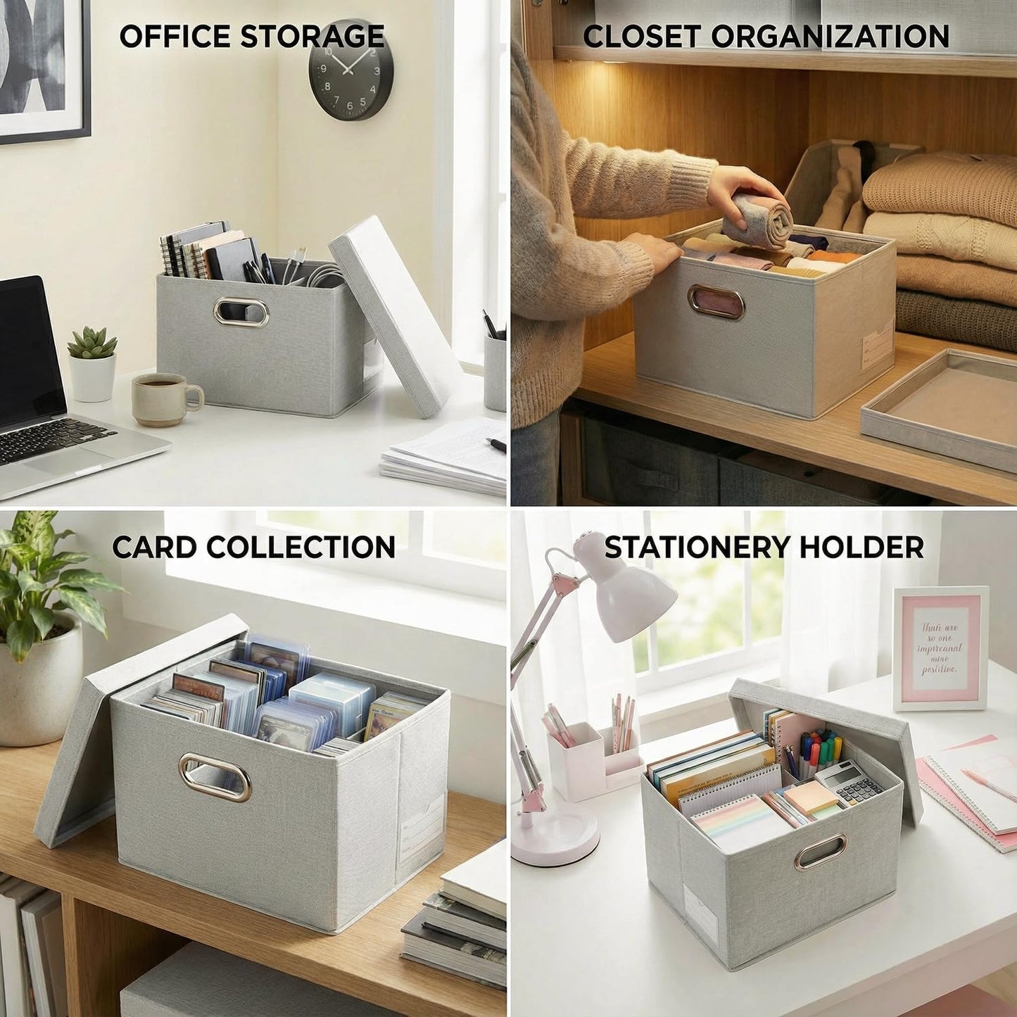 Prandom Storage Boxes with Lids Small,29x22x17cm,Beige[3-Pack]