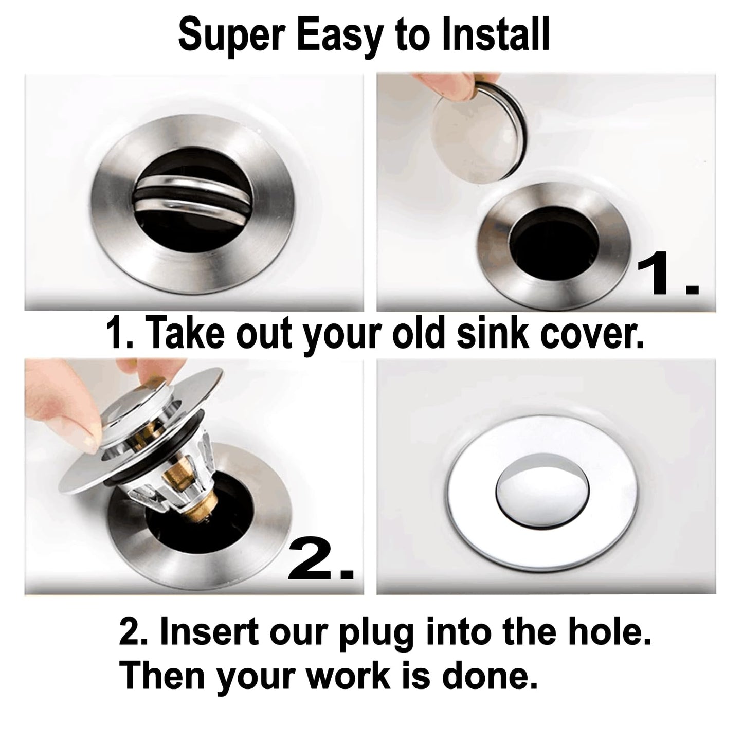 JZK Brass bathroom pop up sink plug replacement for 34-38mm drain hole, universal metal sink strainer stopper, click-clack basin waste plug basket
