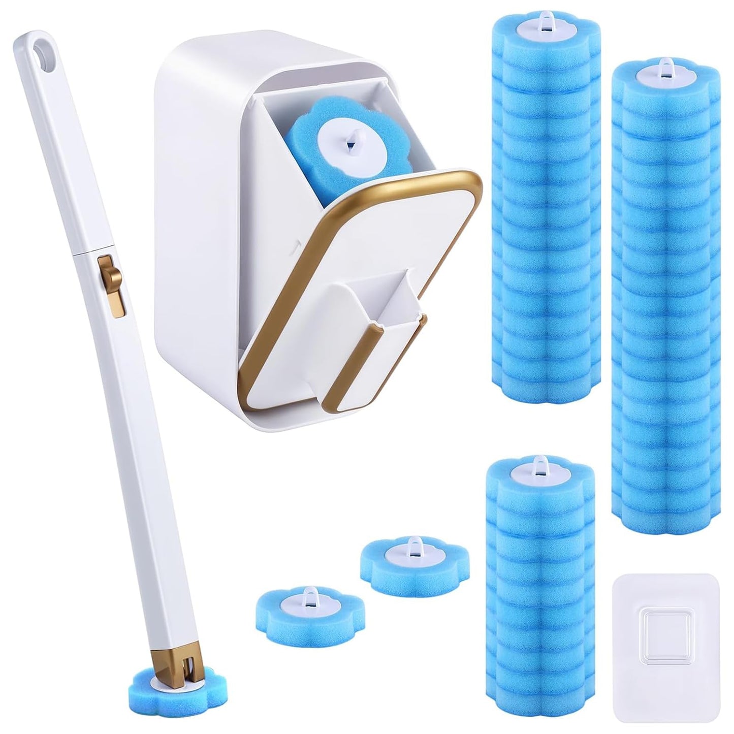Disposable Toilet Brush, Toilet Wand Starter Kit with 48 Refill Heads, Wall Mounted Toilet Bowl Cleaner Brush with Holder & Storage Caddy