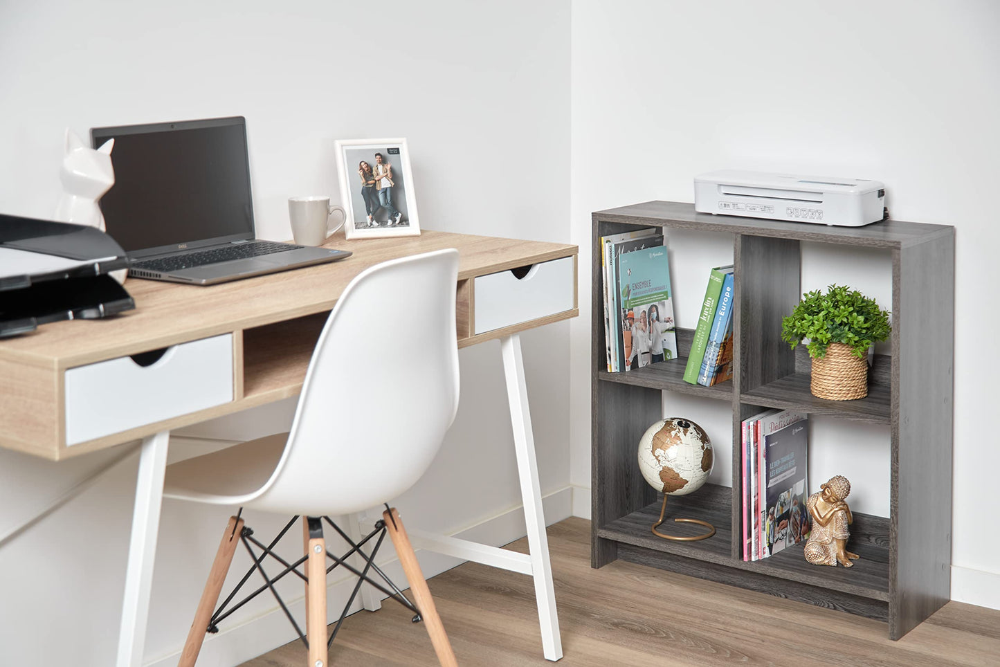 Iris Ohyama,Wooden Open Shelf, 4 Cube storage unit, Organiser, Modern design, Living room, Bedroom, Study room,WOS-4 - Grey Oak