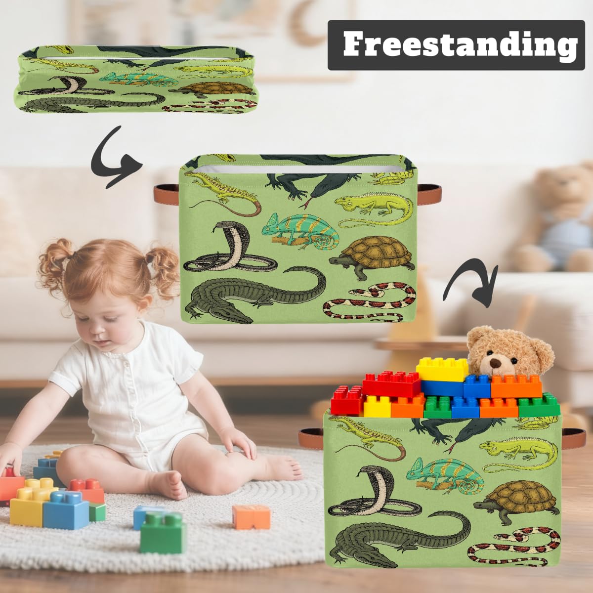 Storage Baskets, Amphibians Large Foldable Rectangle Organizer Storage Box Bin with Sturdy Handles for Kids Toys, Clothes, Book, Home & Nursery Decor