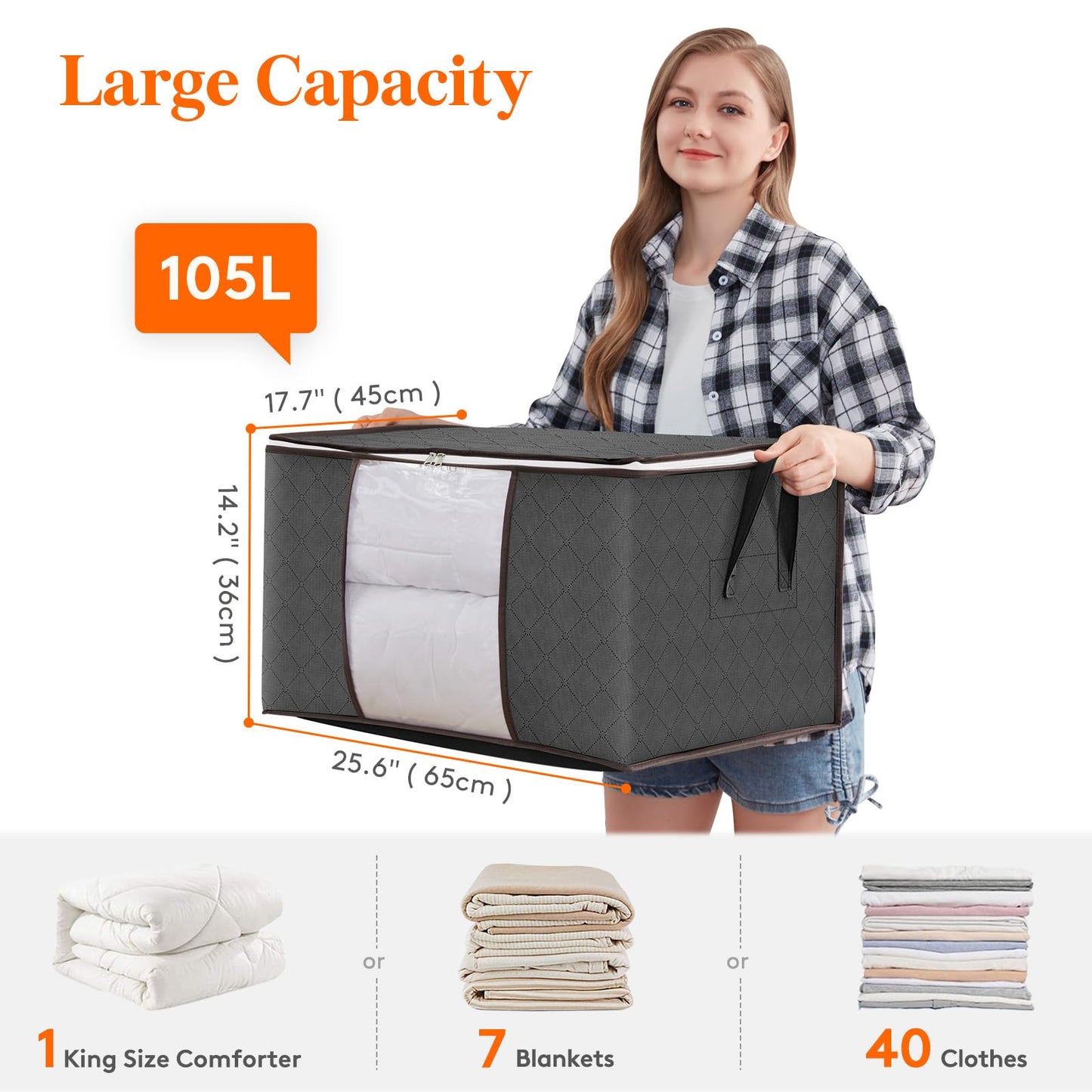 Lifewit 105L Clothes Storage Bags Large Storage Box With Lid Packing Boxes for Moving House With Reinforced Handle Thick Fabric Clear Window for
