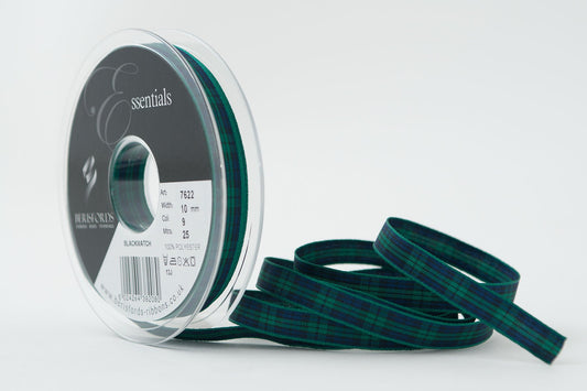 Berisfords 7622/10/09 10mm x 25m reel of Black Watch Tartan Ribbon, Blackwatch