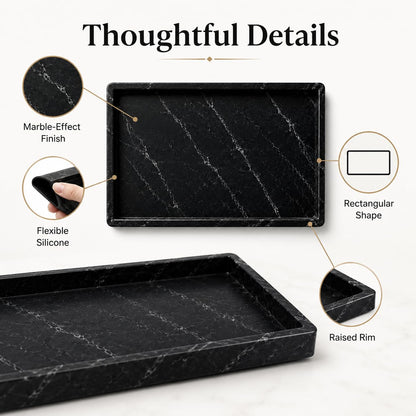 Flexible Silicone Marble Tray for Bathroom & Vanity Countertops - Rectangular Storage Organiser for Perfumes, Cosmetics, Jewellery
