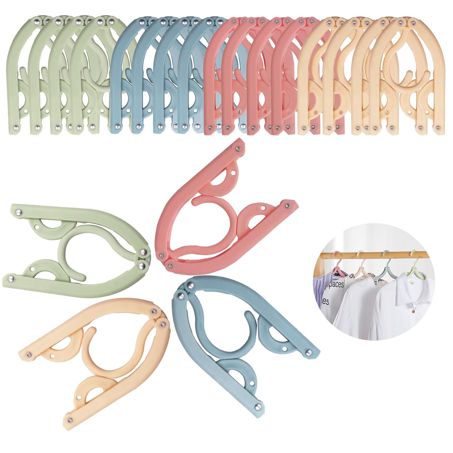 Portable Travel Hangers, 20 PCS Portable Clothes Hangers Save Space, Folding Plastic Clothes Hanger Multifunction Travel Accessories for Holiday