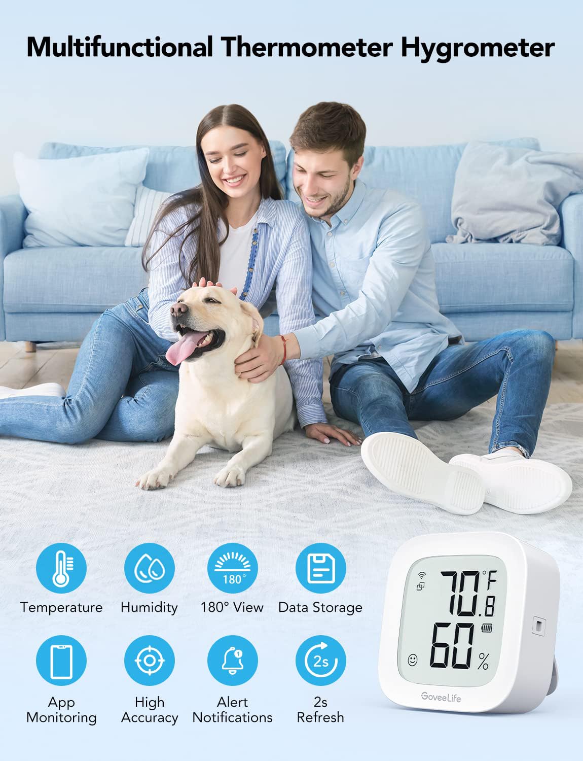 GoveeLife E-Ink WiFi Thermometer Hygrometer, Digital Room Humidity Meter, Indoor Temperature Monitor with App Notification Alert, 2-Year Free Data