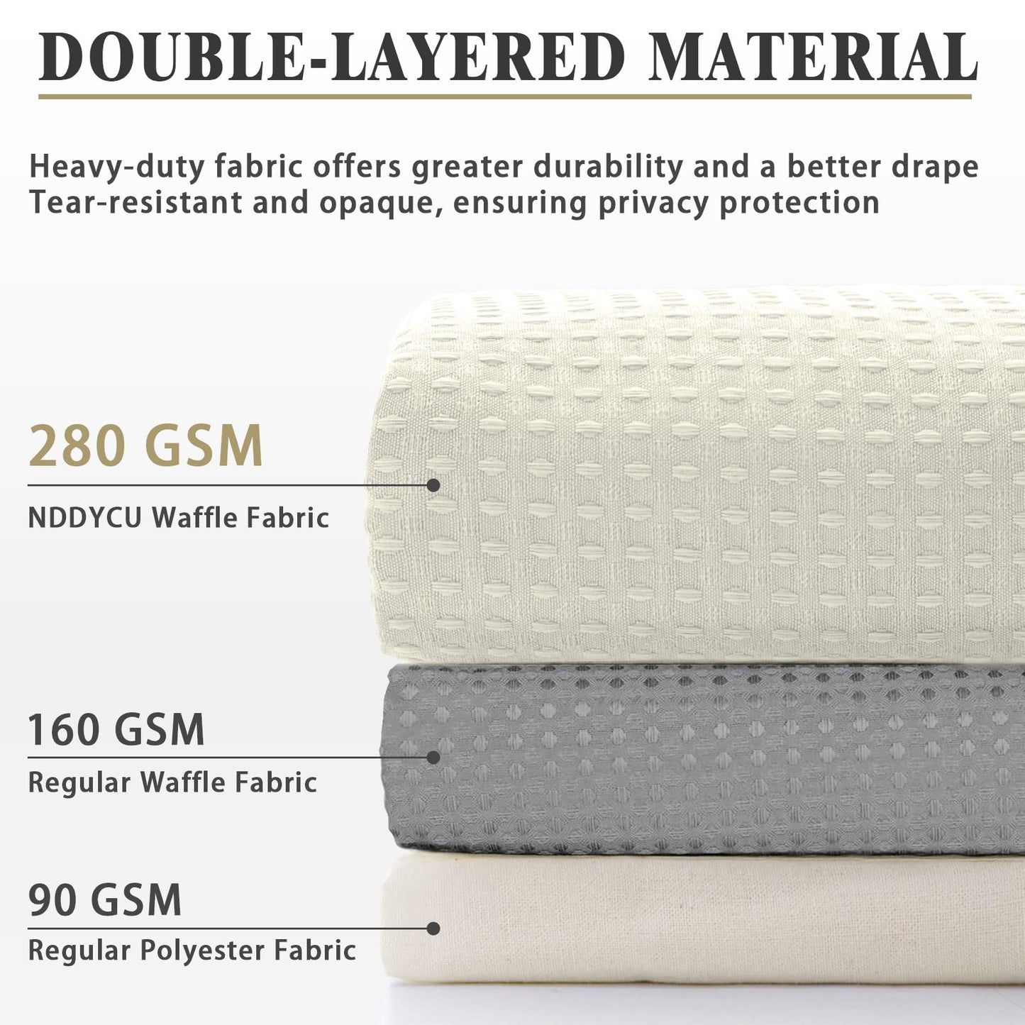 NDDYCU Weighted Cream Waffle Shower Curtain Waterproof Beige 180x180 cm