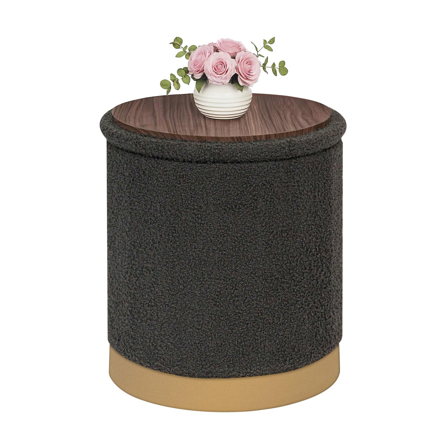 Bonlife Round Ottoman with Storage, Folding Footstool with Coffee Table