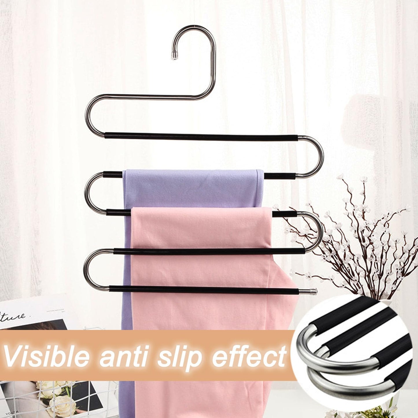 Trouser Hangers Space Saving, 3 Pcs Stainless Steel Hangers for Clothes Space Savers, Multi-Layer Pants Hanger for Closet Organizers and Storage
