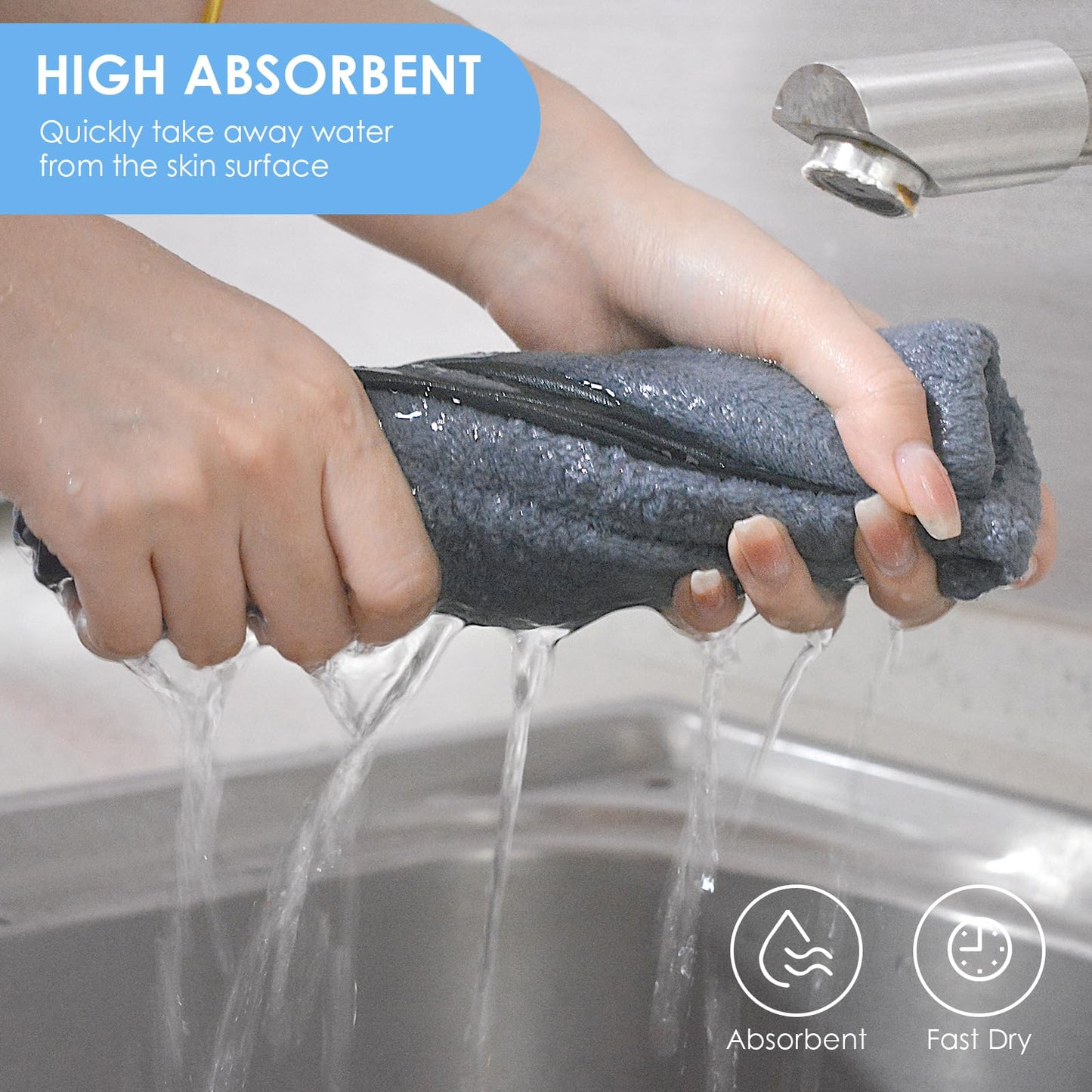 VIVOTE Hand Towels with Hanging Loop Microfiber Kitchen Hand Towels Grey