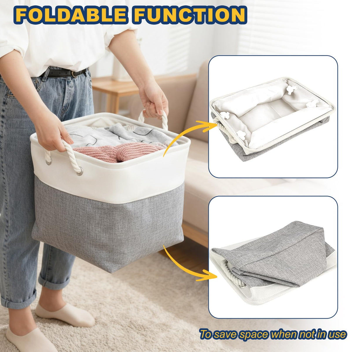 Fabric Storage Box 4-Pack, Foldable Storage Baskets for Organizing Toys, Books, Shelves, Closet, Large Storage Box with Rope Handles