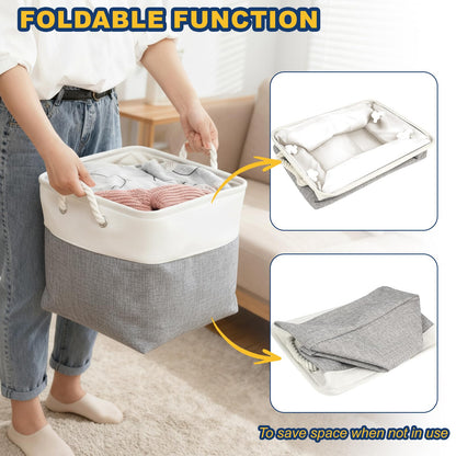 Fabric Storage Box 4-Pack, Foldable Storage Baskets for Organizing Toys, Books, Shelves, Closet, Large Storage Box with Rope Handles