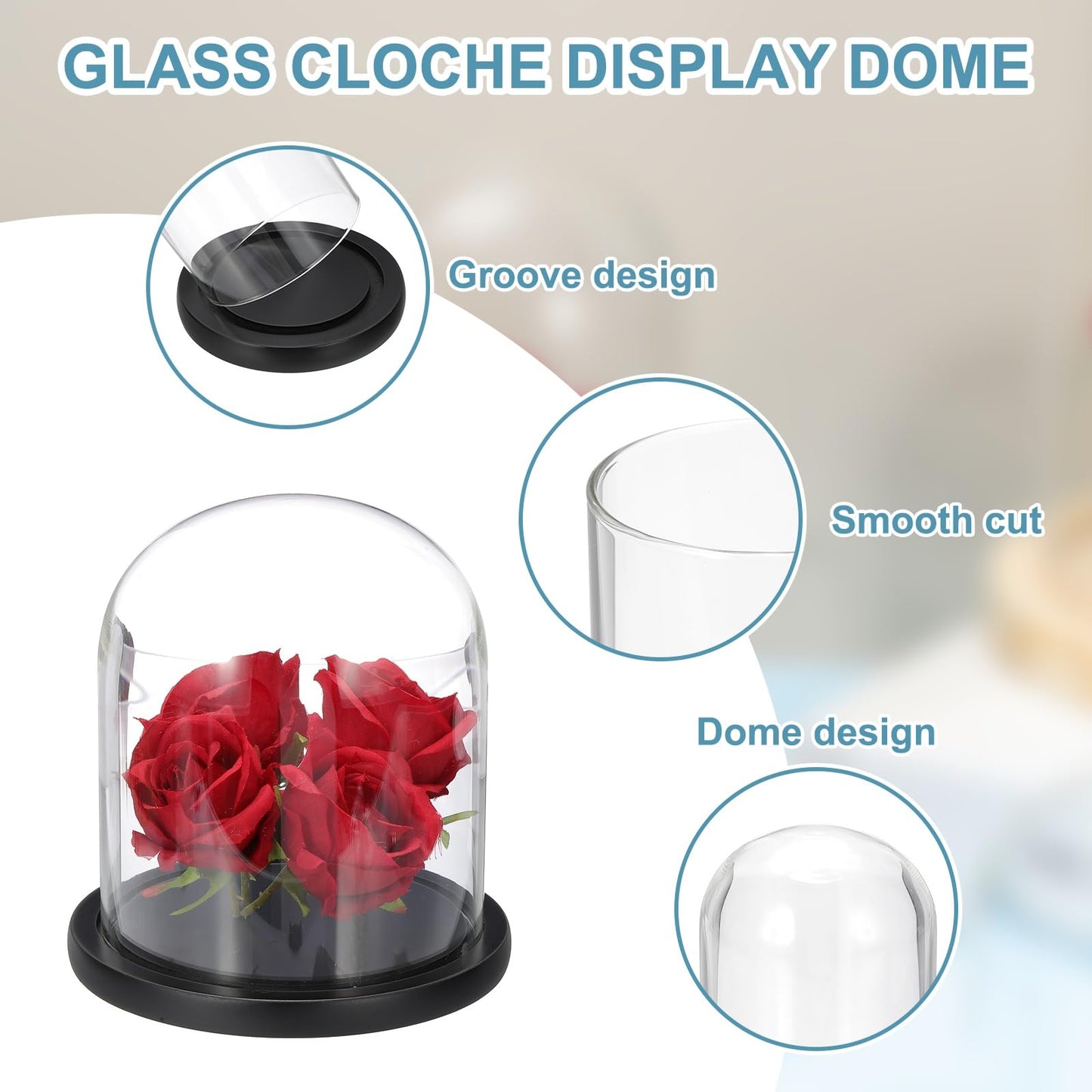 sourcing map Glass Cloche Display Dome, 6.6" x 5.9" Glass Dome Display Case Wood Base Tabletop Jar Case Decorative Bell Jar for Plant Home Decor